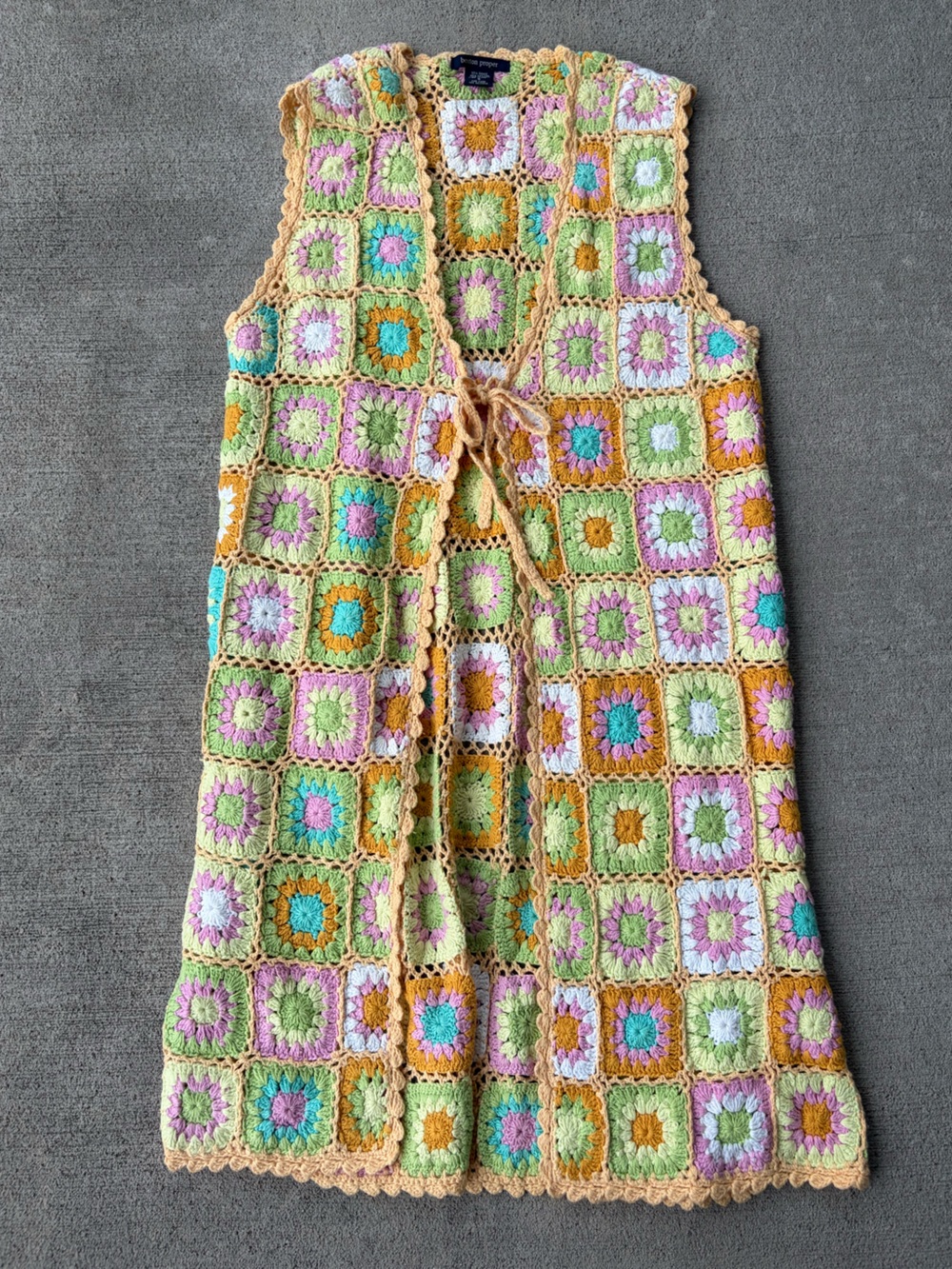 Vintage 90s Boston Proper knit crochet granny square tunic layering piece shawl - Picture 6 of 7